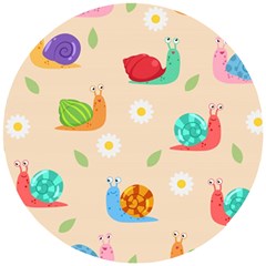 Seamless Pattern Cute Snail With Flower Leaf Wooden Puzzle Round by Simbadda