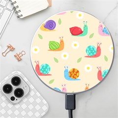 Seamless Pattern Cute Snail With Flower Leaf Wireless Fast Charger(white) by Simbadda