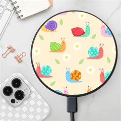 Seamless Pattern Cute Snail With Flower Leaf Wireless Fast Charger(black) by Simbadda