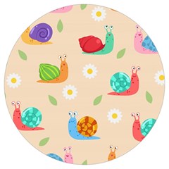 Seamless Pattern Cute Snail With Flower Leaf Round Trivet by Simbadda