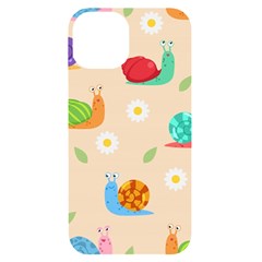 Seamless Pattern Cute Snail With Flower Leaf Iphone 14 Black Uv Print Case