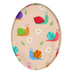 Seamless Pattern Cute Snail With Flower Leaf Oval Glass Fridge Magnet (4 Pack)