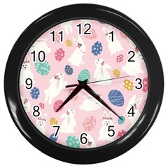 Cute Bunnies Easter Eggs Seamless Pattern Wall Clock (black) by Simbadda