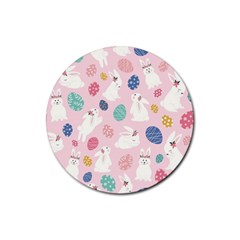 Cute Bunnies Easter Eggs Seamless Pattern Rubber Round Coaster (4 Pack) by Simbadda