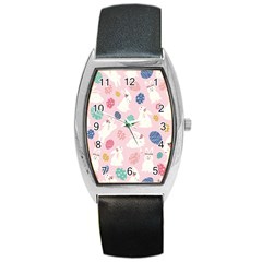 Cute Bunnies Easter Eggs Seamless Pattern Barrel Style Metal Watch by Simbadda