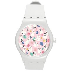 Cute Bunnies Easter Eggs Seamless Pattern Round Plastic Sport Watch (m) by Simbadda