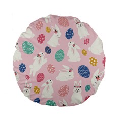 Cute Bunnies Easter Eggs Seamless Pattern Standard 15  Premium Round Cushions by Simbadda