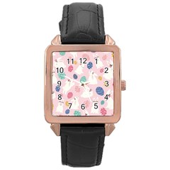 Cute Bunnies Easter Eggs Seamless Pattern Rose Gold Leather Watch  by Simbadda