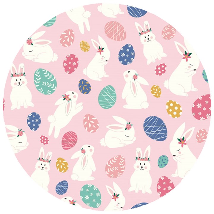 Cute Bunnies Easter Eggs Seamless Pattern Wooden Puzzle Round