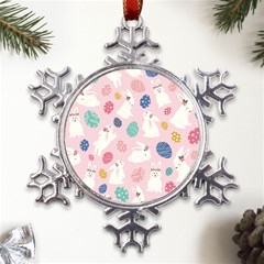 Cute Bunnies Easter Eggs Seamless Pattern Metal Large Snowflake Ornament