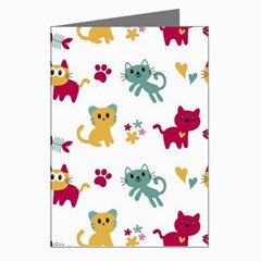 Pattern With Cute Cats Greeting Cards (pkg Of 8) by Simbadda