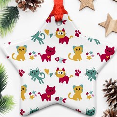 Pattern With Cute Cats Star Ornament (two Sides) by Simbadda