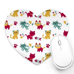 Pattern With Cute Cats Heart Mousepad by Simbadda