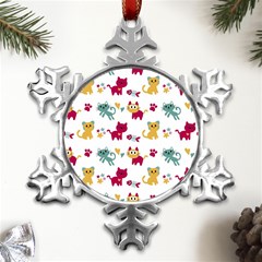 Pattern With Cute Cats Metal Small Snowflake Ornament by Simbadda