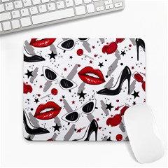 Red Lips Black Heels Pattern Large Mousepad by Simbadda