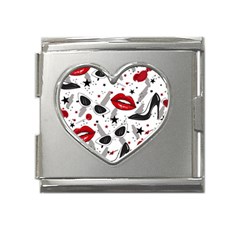 Red Lips Black Heels Pattern Mega Link Heart Italian Charm (18mm) by Simbadda