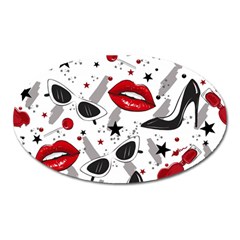 Red Lips Black Heels Pattern Oval Magnet by Simbadda