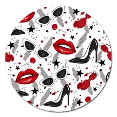 Red Lips Black Heels Pattern Magnet 5  (round) by Simbadda