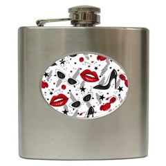 Red Lips Black Heels Pattern Hip Flask (6 Oz) by Simbadda