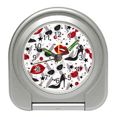 Red Lips Black Heels Pattern Travel Alarm Clock by Simbadda