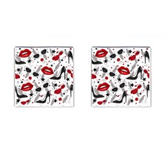 Red Lips Black Heels Pattern Cufflinks (square) by Simbadda