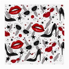 Red Lips Black Heels Pattern Medium Glasses Cloth by Simbadda