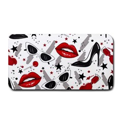 Red Lips Black Heels Pattern Medium Bar Mat by Simbadda