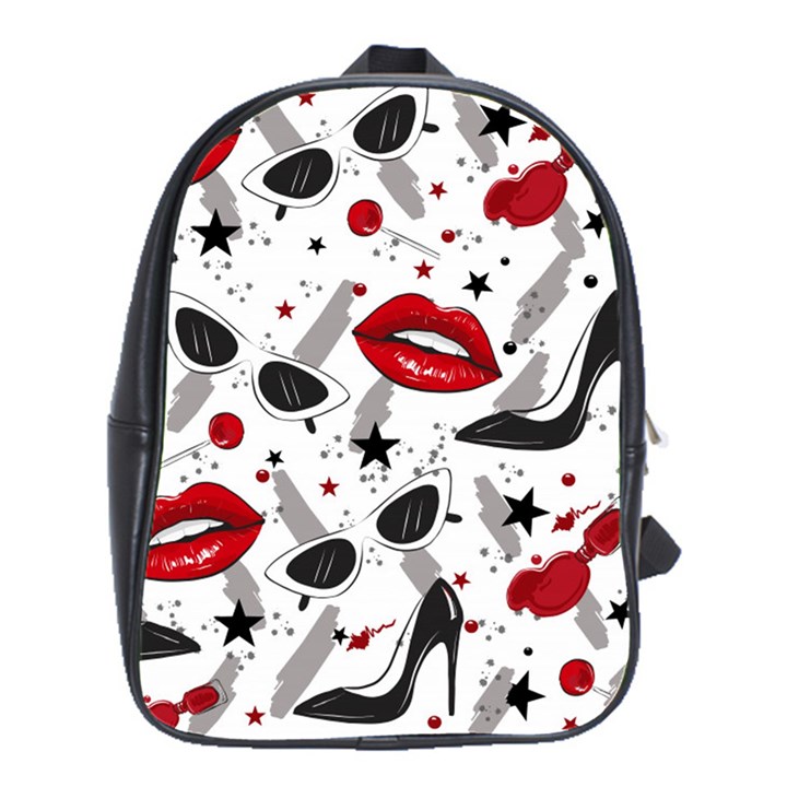 Red Lips Black Heels Pattern School Bag (Large)