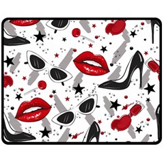 Red Lips Black Heels Pattern Fleece Blanket (medium) by Simbadda