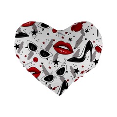 Red Lips Black Heels Pattern Standard 16  Premium Heart Shape Cushions by Simbadda