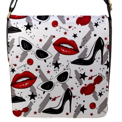 Red Lips Black Heels Pattern Flap Closure Messenger Bag (s) by Simbadda