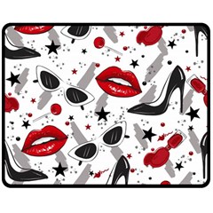 Red Lips Black Heels Pattern Two Sides Fleece Blanket (medium)