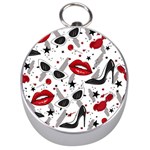 Red Lips Black Heels Pattern Silver Compasses Front