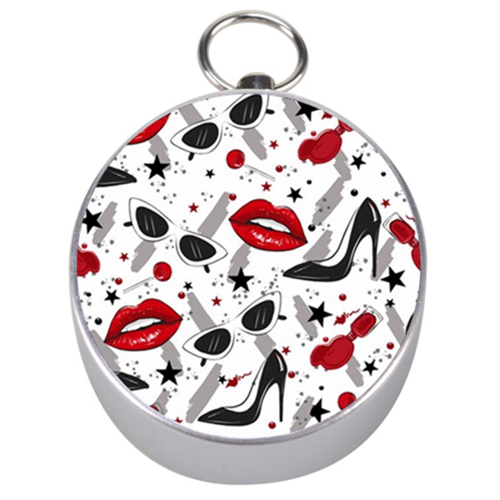 Red Lips Black Heels Pattern Silver Compasses