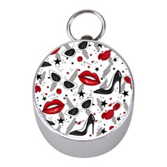 Red Lips Black Heels Pattern Mini Silver Compasses by Simbadda