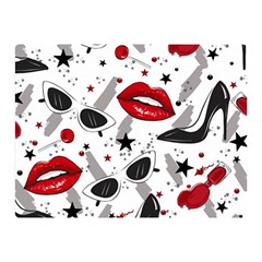 Red Lips Black Heels Pattern Two Sides Premium Plush Fleece Blanket (mini) by Simbadda