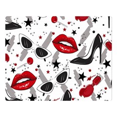 Red Lips Black Heels Pattern Two Sides Premium Plush Fleece Blanket (large) by Simbadda