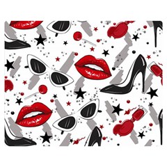 Red Lips Black Heels Pattern Premium Plush Fleece Blanket (medium) by Simbadda