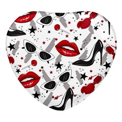 Red Lips Black Heels Pattern Heart Glass Fridge Magnet (4 Pack)