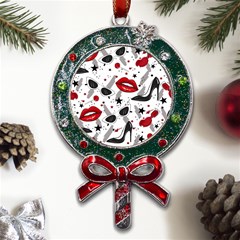 Red Lips Black Heels Pattern Metal X mas Lollipop With Crystal Ornament by Simbadda