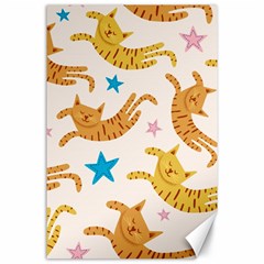 Cute Cats Seamless Pattern With Stars Funny Drawing Kittens Canvas 24  X 36 