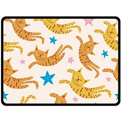 Cute Cats Seamless Pattern With Stars Funny Drawing Kittens Fleece Blanket (large) by Simbadda