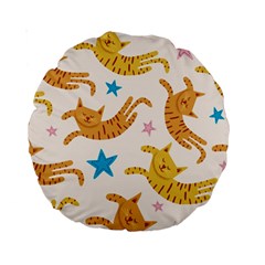 Cute Cats Seamless Pattern With Stars Funny Drawing Kittens Standard 15  Premium Round Cushions by Simbadda