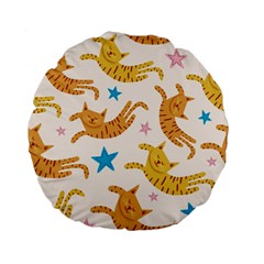 Cute Cats Seamless Pattern With Stars Funny Drawing Kittens Standard 15  Premium Flano Round Cushions by Simbadda