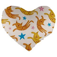 Cute Cats Seamless Pattern With Stars Funny Drawing Kittens Large 19  Premium Flano Heart Shape Cushions by Simbadda