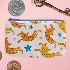 Cute Cats Seamless Pattern With Stars Funny Drawing Kittens Large Coin Purse by Simbadda