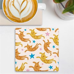 Cute Cats Seamless Pattern With Stars Funny Drawing Kittens Uv Print Square Tile Coaster  by Simbadda