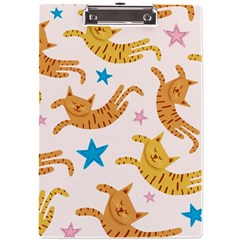 Cute Cats Seamless Pattern With Stars Funny Drawing Kittens A4 Acrylic Clipboard by Simbadda