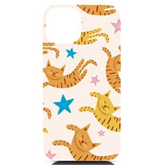 Cute Cats Seamless Pattern With Stars Funny Drawing Kittens Iphone 14 Black Uv Print Case by Simbadda