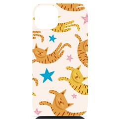 Cute Cats Seamless Pattern With Stars Funny Drawing Kittens Iphone 14 Plus Black Uv Print Case by Simbadda